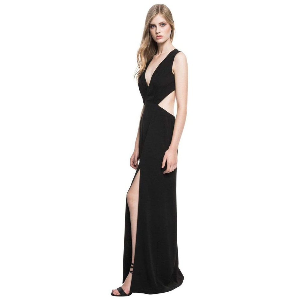 LAMARQUE Black Plunging V-neck Cutout Maxi Villetta‎ Dress Size 4